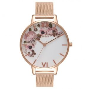 EUC Olivia Burton Rose Gold Floral Face Watch